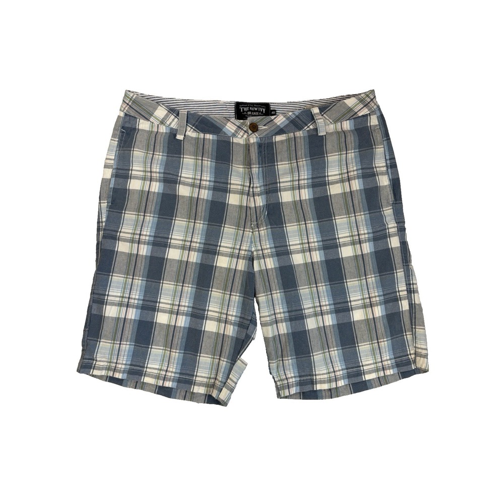 The New Ivy Men's 40 Blue Plaid Vintage Classics Shorts Casual Golf Athleisure